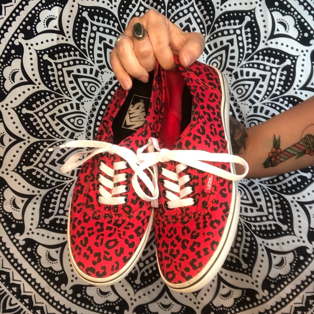 VANS Red Leopard Print Sneakers